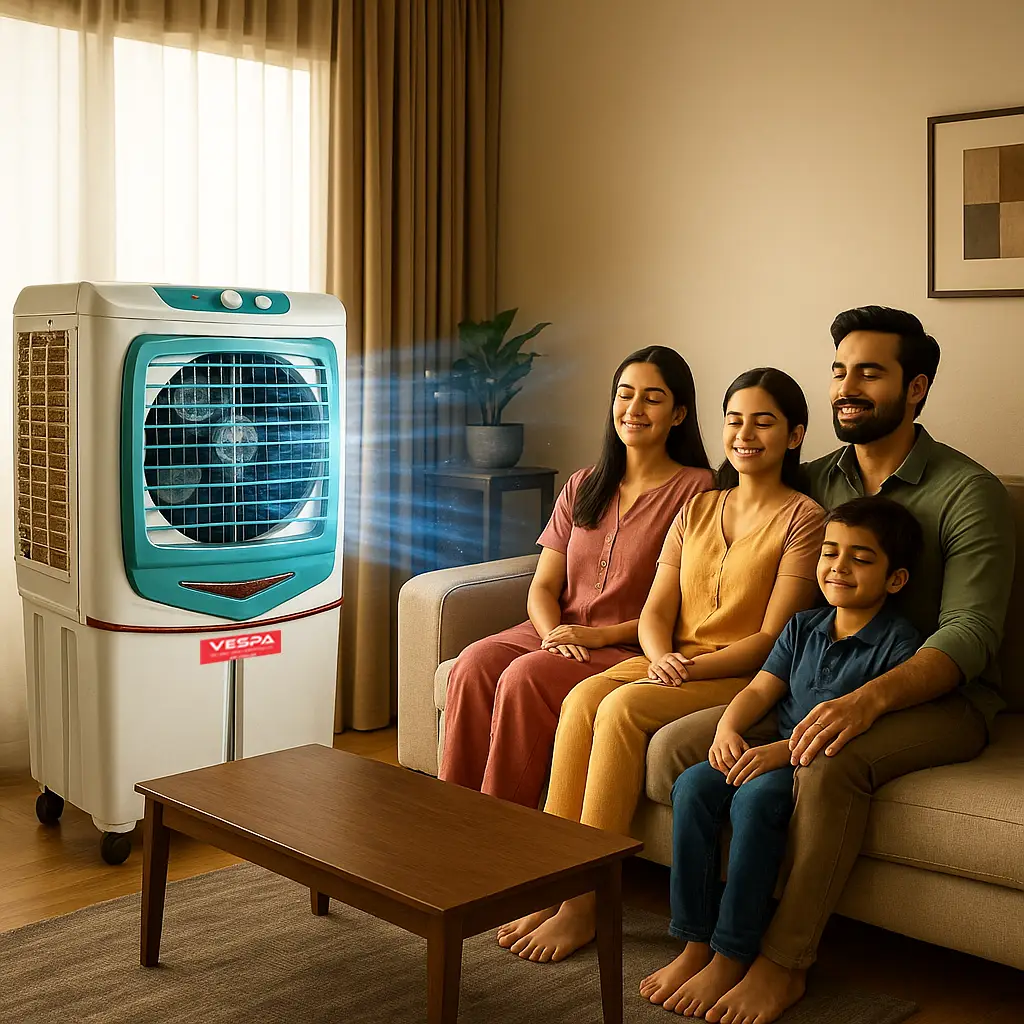 Vespa air cooler in a family living room
